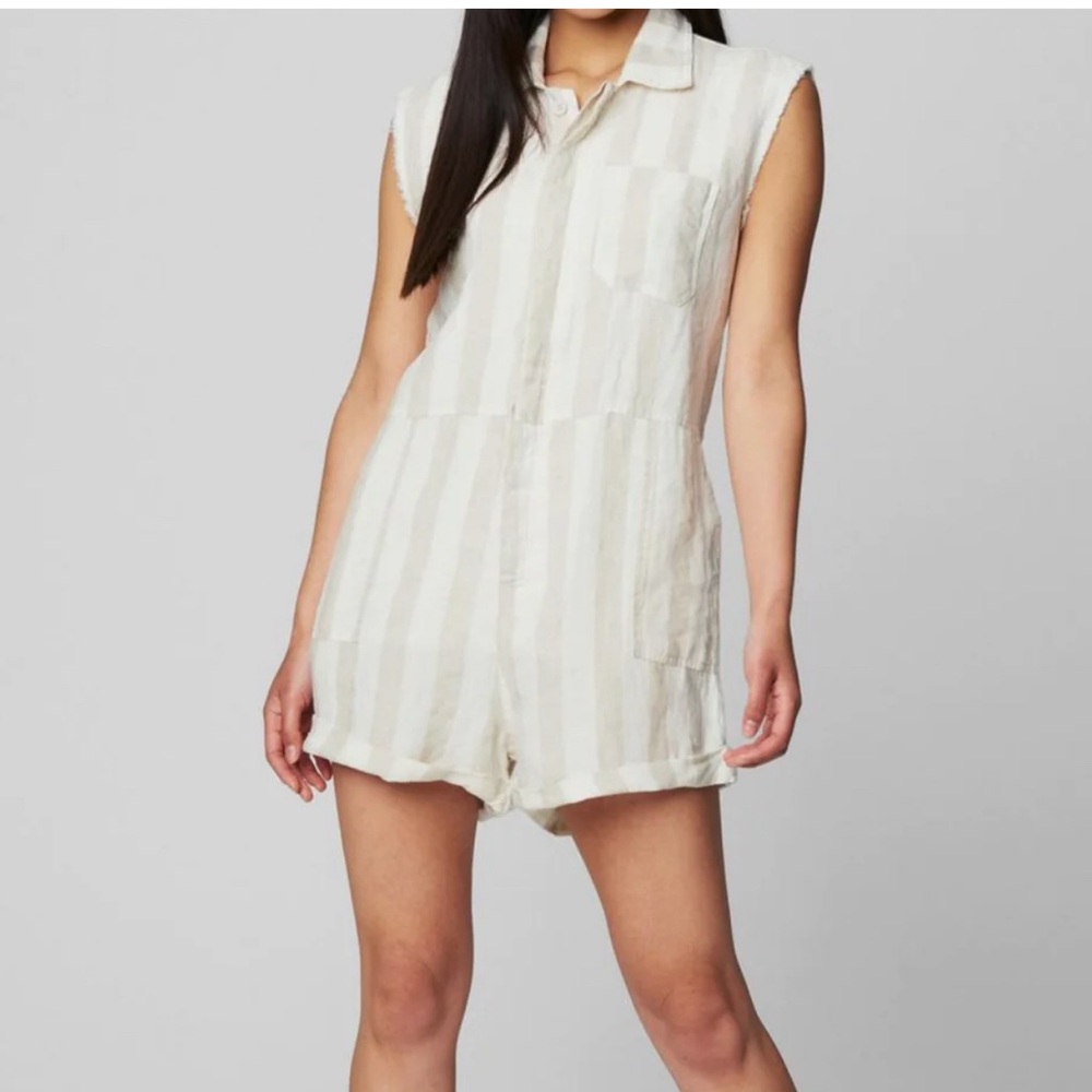Blank NYC Tan and White Jumpsuit Sleeveless Collared